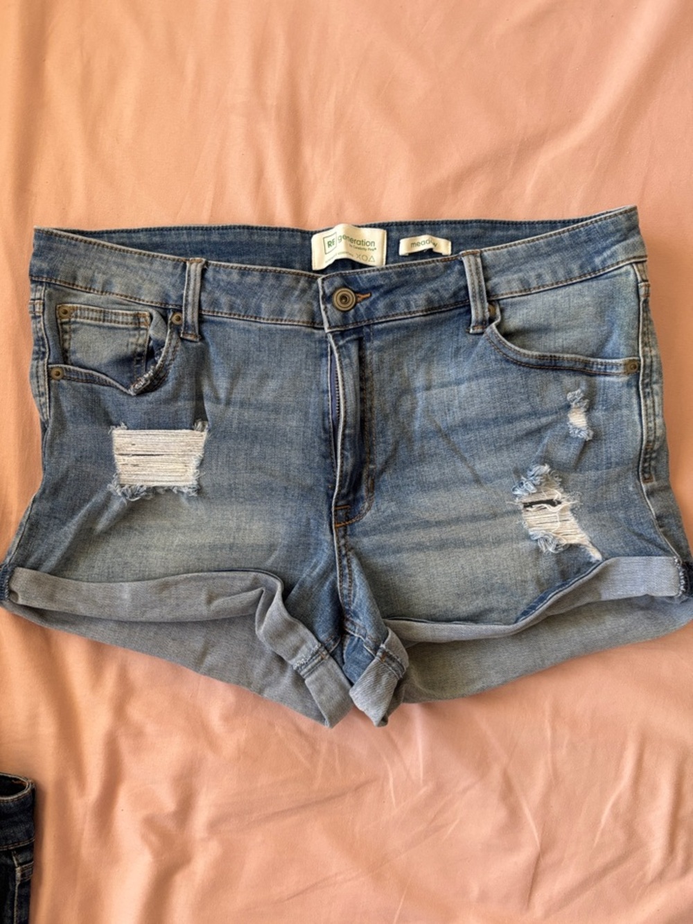 Celebrity Pink “Light Wash” Distressed Roll-Hem Denim Shorts